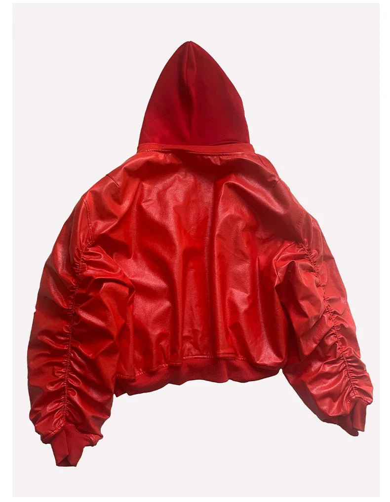 Autumn Winter Cool Handsome Oversized Brown Thickened Warm Leather Jacket Men with Hood Fake 2 Piece European Clothes