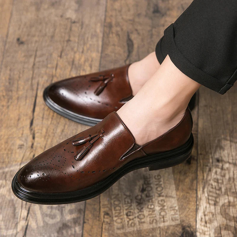 Brand Mens Leather Office Flats Wedding Banquet Luxury Loafers Comfortable Designer Oxfords Business Formal Korean Shoes for Men