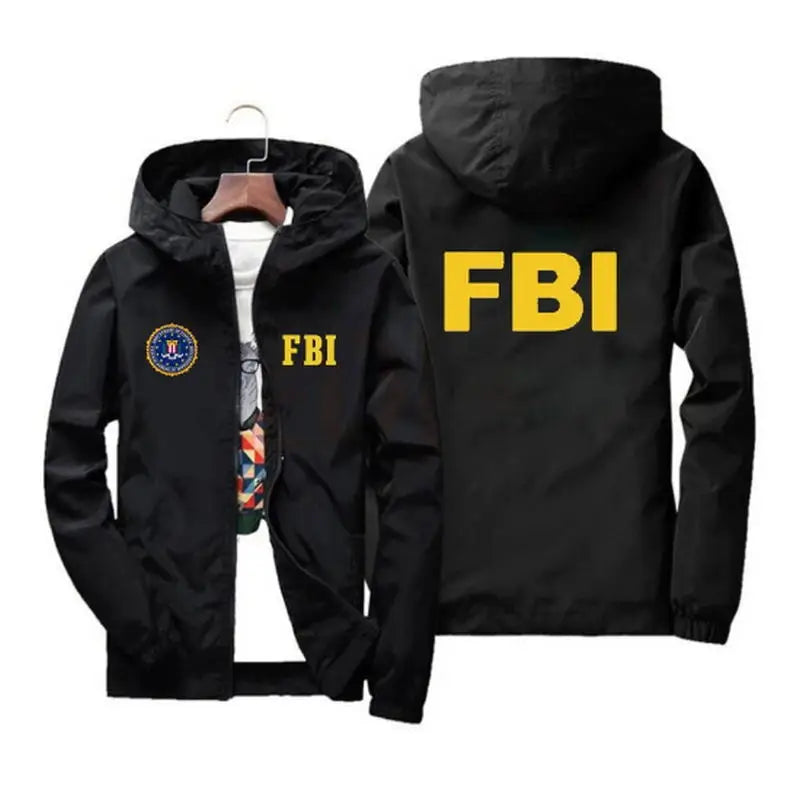2024 New Men's Jacket High Quality FBI Printed Outdoor Sports Jacket Spring Hooded Windproof Fashion Casual Brand Sports Jacket
