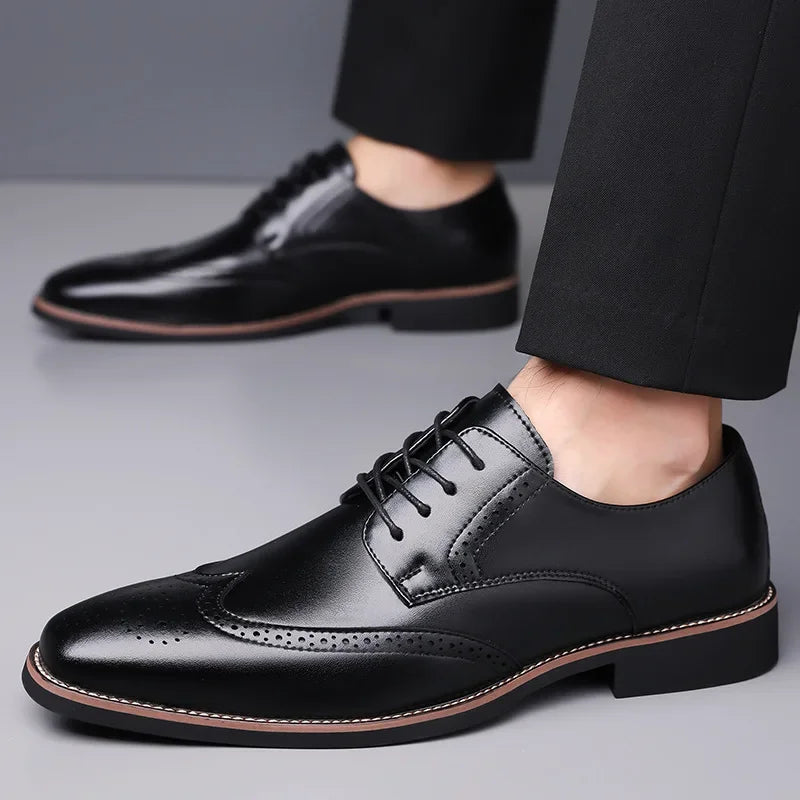 Men’s Brogue Oxford Formal Leather Shoes – Business Style, Brown/Black, EU 40–48