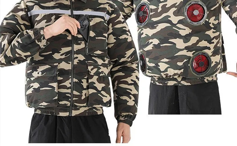 New Casual Loose Cooling Electric Fan Air Conditioning Suit Men Construction Site Outdoor Work Suit With 4 Fans Cooling Coat