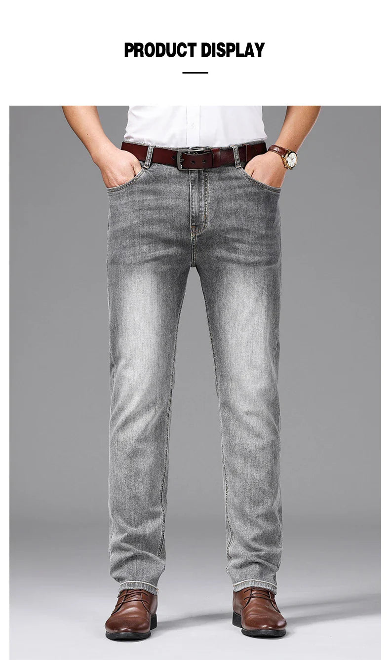 Spring/Summer 2023 Men's Gray Frayed Thin Jeans Classic Style Business Fashion Cotton Denim Stretch Pants Male Brand Trousers