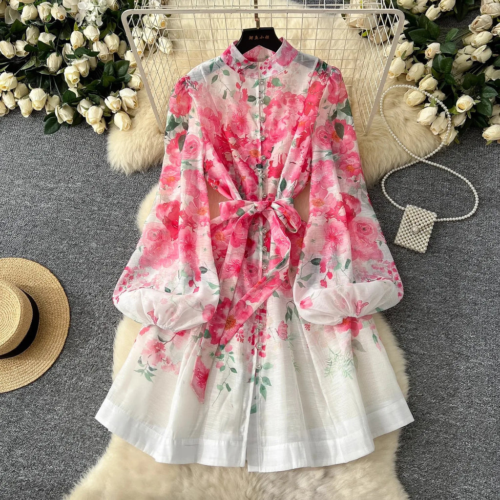 Spring Holiday Gorgeous Flower Organza Dress Lantern Long Sleeve
