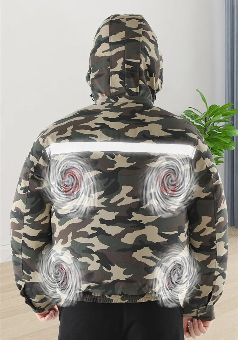 New Casual Loose Cooling Electric Fan Air Conditioning Suit Men Construction Site Outdoor Work Suit With 4 Fans Cooling Coat