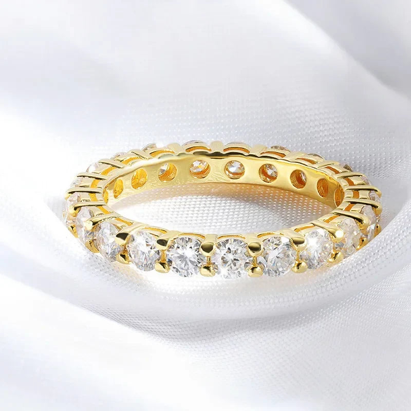 18k Gold Plated 3/3.5mm All Moissanite Diamond Rings for Women Wedding Full Eternity Bands 925 Sterling Silver Jewelry