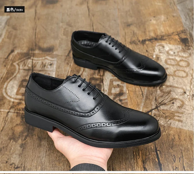 Men's Black Brogue Oxford Shoes Formal Dress Shoes for Business Wedding Red Sole Comfortable Lace-up Footwear