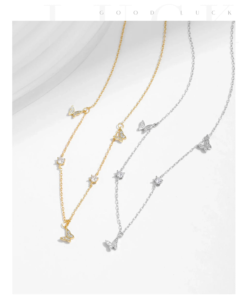 Flying Butterfly CZ Necklace 925 Sterling Silver Simple Link Chain Charms White Gold Plated Necklaces For Women Jewelry