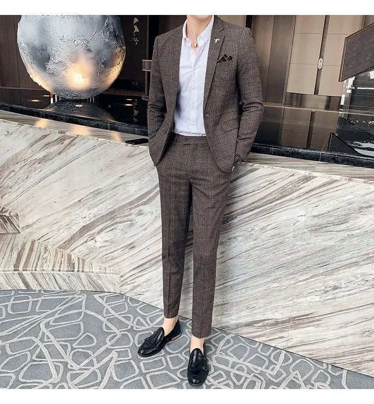Suit Blazer+Pants Men Fashion Hosts British Style Work Business Wedding Casual Art Style Elegant Gentleman Cotton and Linen Suit