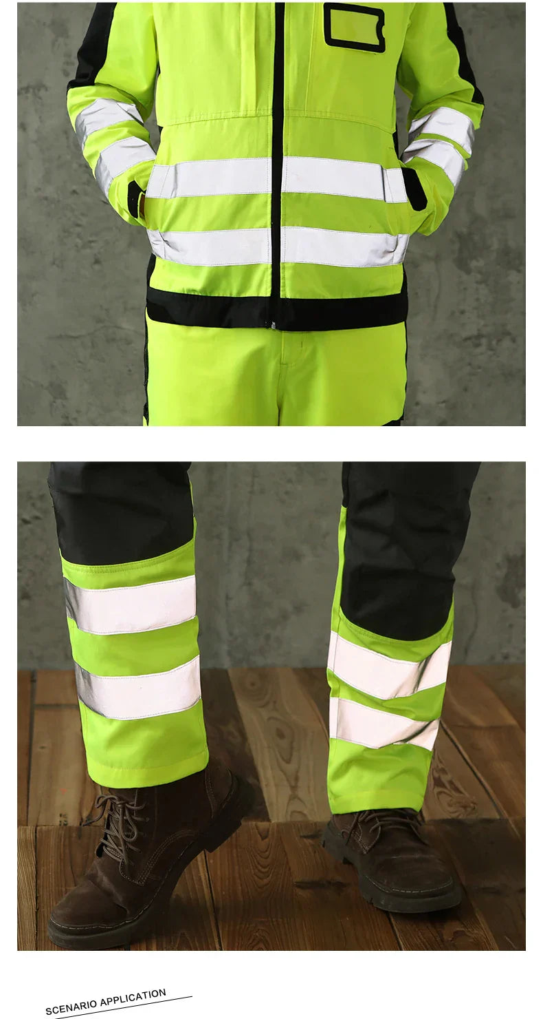 Men's Workwear Suit Work Suit Fluorescent Yellow Work Jacket and Pants Set with Multi Pockets Work Wear
