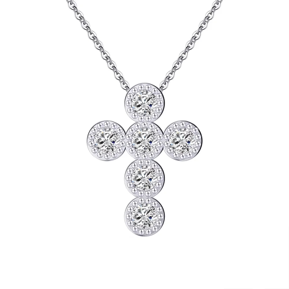 925 Sterling Silver Round CZ Cross Necklace for Women Dainty Simple Brilliant Prayer Religious Pendant Jewelry SN343