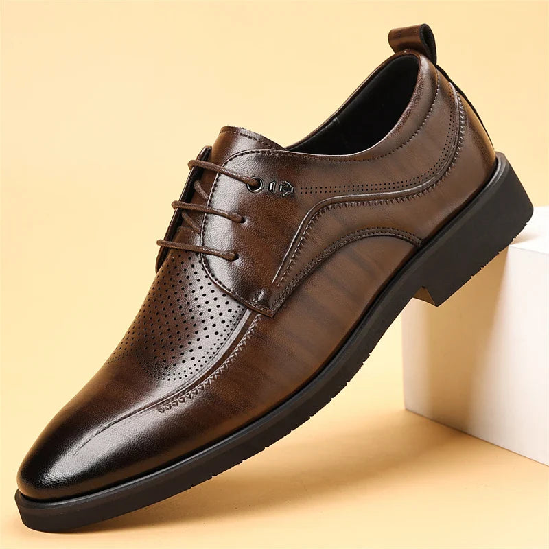 Men's Summer Breathable Leather Shoes Hollow out Comfortable Fashionable Business Formal Derby Shoes British Style-SJ2502-1