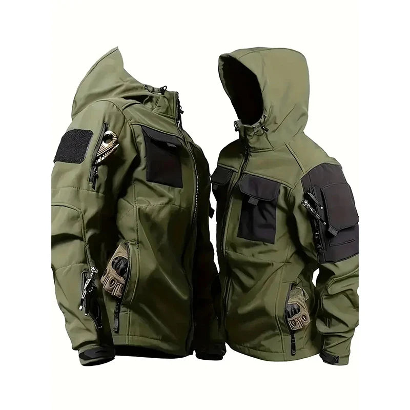 Men Lurker Shark Skin Soft Shell Tactical Jacket Waterproof Fleece Hooded Coat Hunt Clothes Outdoor New Solid Pocket Jacket Men