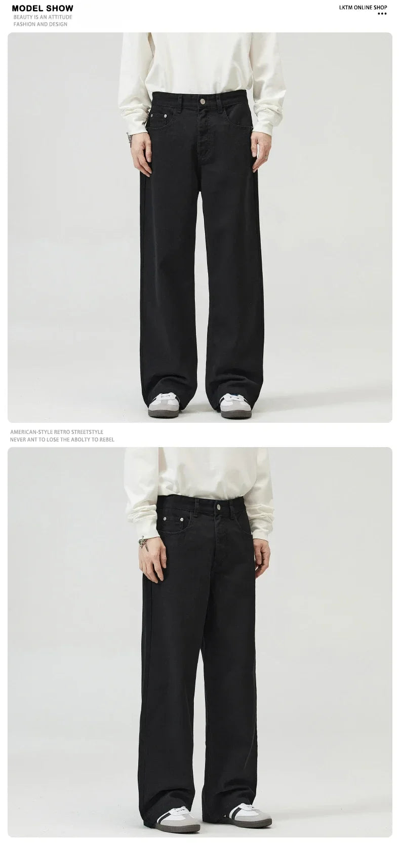 100％ Cotton Men's Baggy Straight Jeans Comfortable Soft Casual Pants Fashion Korean White Brown Denim Trousers Male Clothing