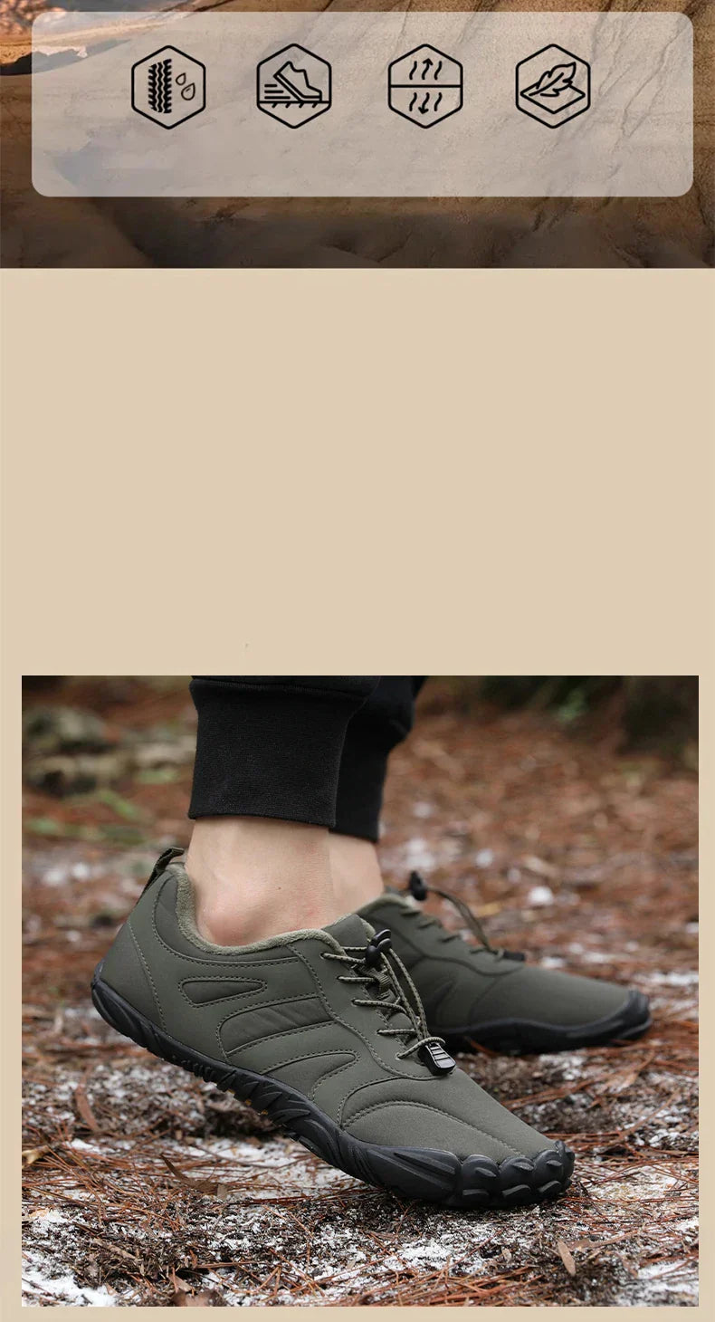 Men's Winter Warm Barefoot Shoes Waterproof Wide Toe Non-Slip Rubber Sole Plush Lined Hiking Shoes Outdoor Sneakers Running Shoe