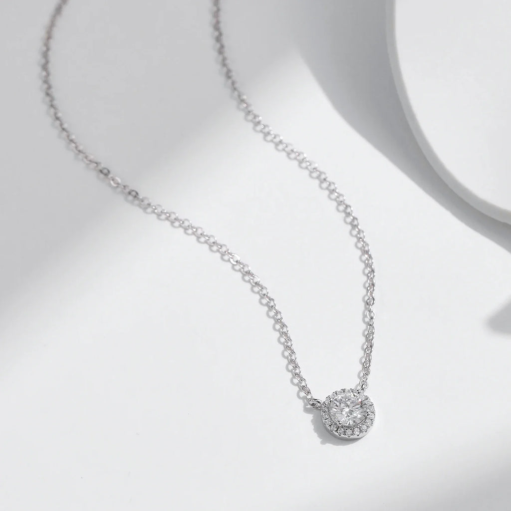 MODIAN Square & Round Halo Moissanite 925 Sterling Silver Pendant Necklace D Color VVS1 Lab Diamond Necklace For Women Jewelry
