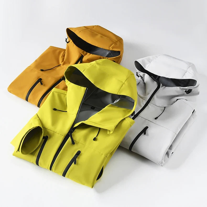 Unisex Waterproof Windbreaker Jacket - Single-Layer Raincoat for Hiking, Camping - Certified Moderate Rain Protection