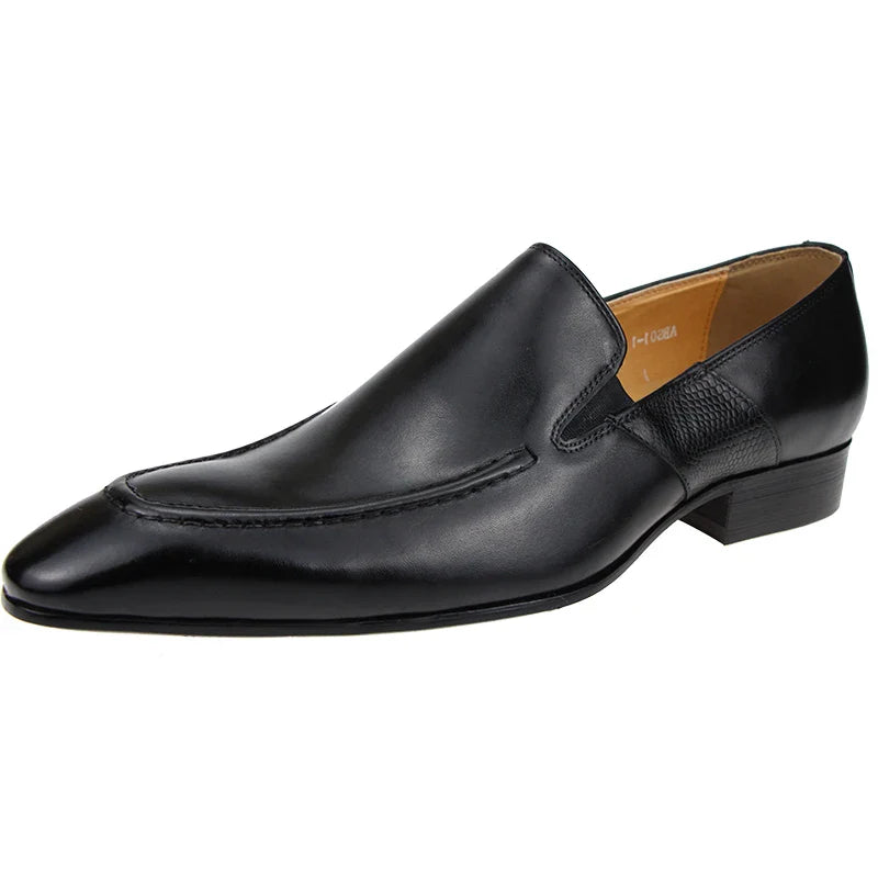 Purely Handmade Genuine Cow Leather Shoes Men's Sapato Social Formal Wedding Dress Shoes Loafers Pointed Toe Stylish Shoe