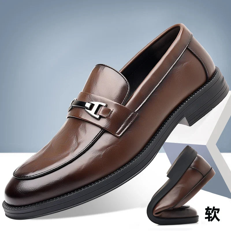 fashionMen's Slip-On Business Loafers High Quality Leather Shoes Gentleman Outdoor Shoes Office Shoes Leisure Ripe-Young