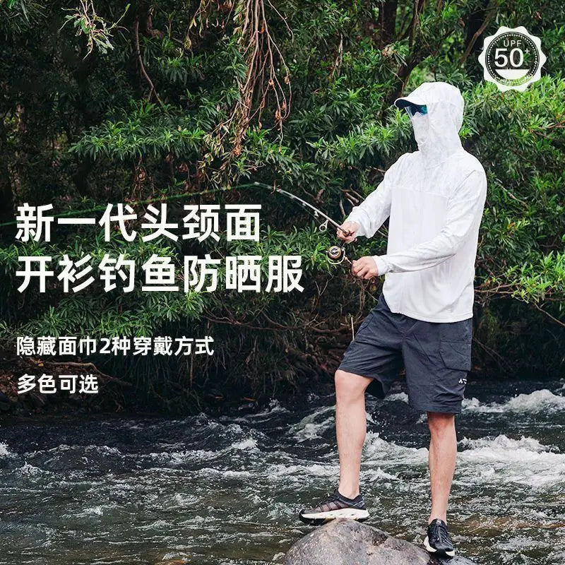 Ultra-thin Tshirts Summer Trendy Prints Lightweight UPF Sun Hoodie with Face Mask Shirt Long Sleeve Breathable UV Fishing Shirt