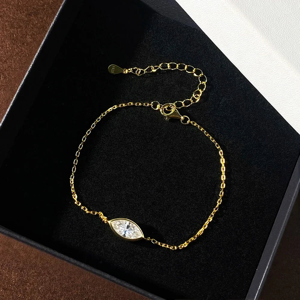 1/2CT Marquise Pear Cut Moissanite Solitaire Link Bracelet Women s925 Silver Bezel Setting Lab Diamond Bridal Wrist Chain