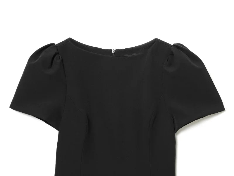 2025 women's new products are elegant and stylish Short dress with a boat neck and short sleeves with pleats  black dress