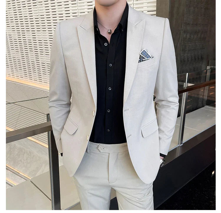 2025 Slim Fit Three-Piece Business Suit Set High-End Korean Style Wedding Groom Party Dress Suit Vest Trousers M-4XL