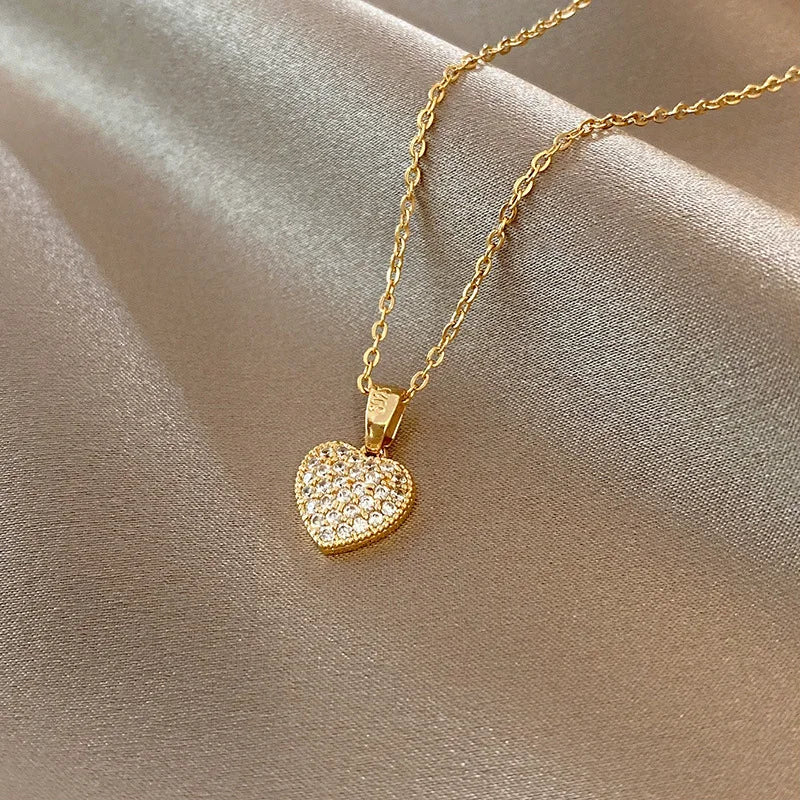 316L Stainless Steel Simple Heart Love Circular Tassel Necklace Lady Trend Fashion Clavicle Chain Jewelry Glamorous Gift