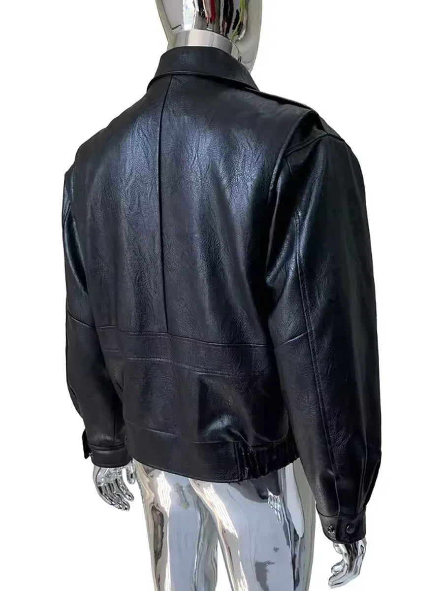 Spring Autumn Cool Handsome Short Yellow Soft Pu Leather Jacket Men Turn-down Collar Luxury Designer Clothes 2025