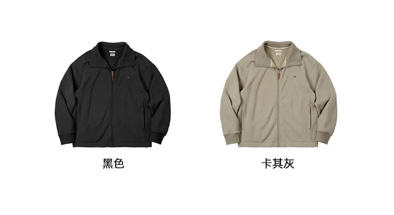 Men's High Neck Warm Jacket Polar Fleece Lining Thickened Coat Casual Sports Style Cardigan Sweater Vintage Tennis Jacket