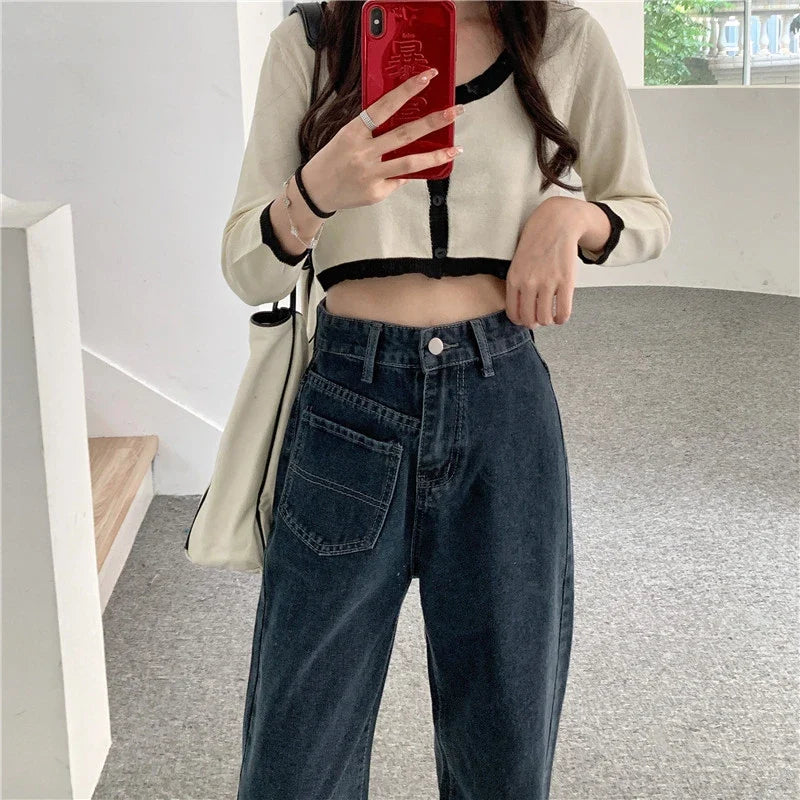 Women Denim Pants  Vintage Straight Trousers
