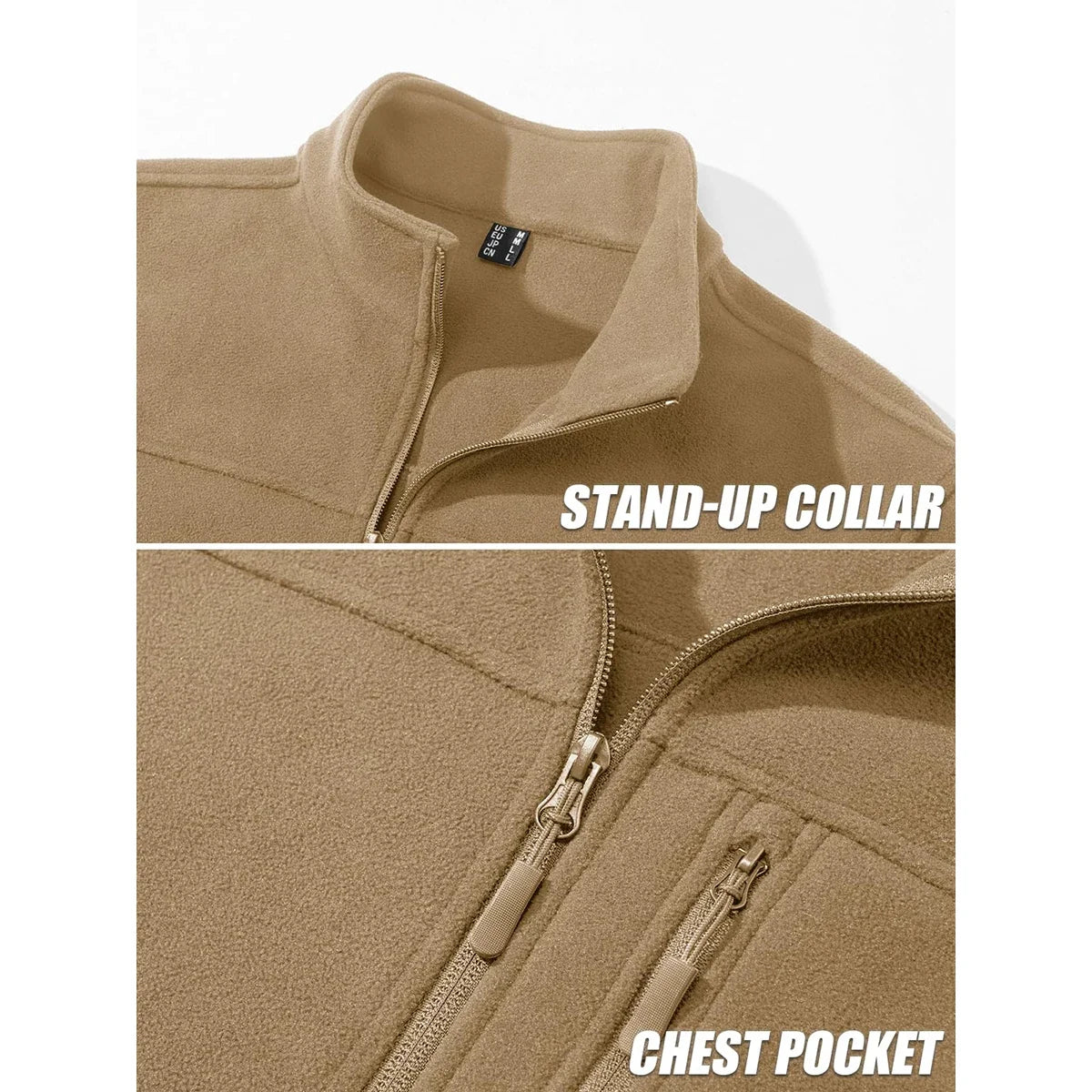 Men's Thermal Warm Fleece Jacket Stand Collar Full Zip Windbreaker Multiple-pockets Outerwear Working Hiking Coat