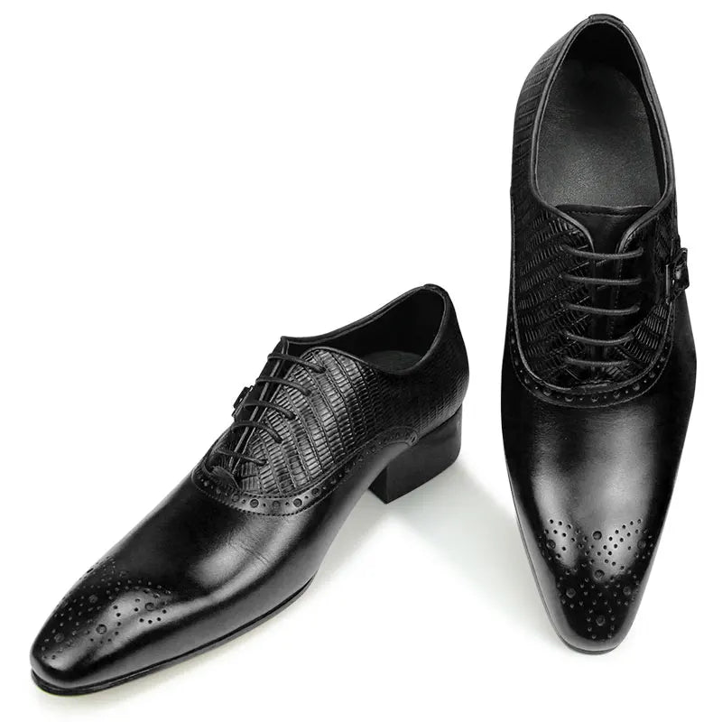 Deluxe Genuine Leather Brogue Shoes Formal Oxford Lace-up  Dress Shoes Handcrafted Male Business Office Man Side Metal Buckl