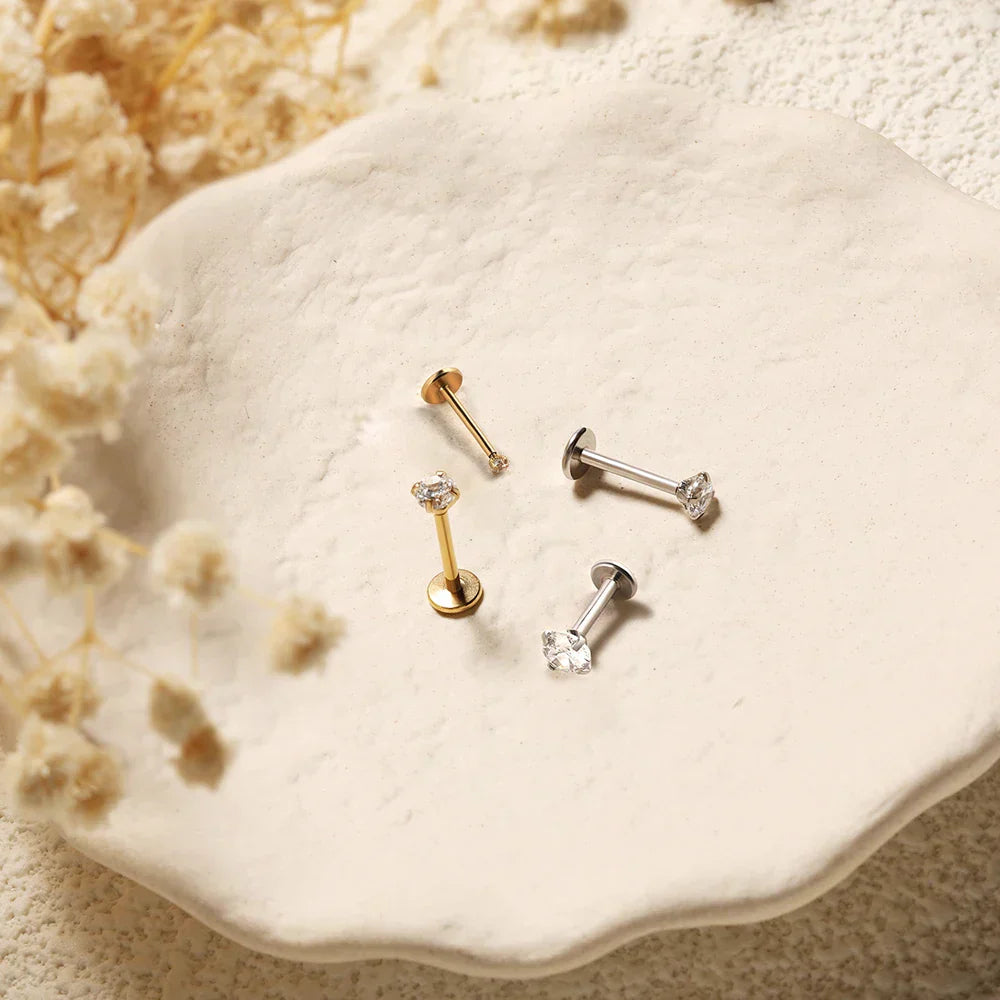2/8PCS Stainless Steel Eearring Nose Stud Cartilage Piercing Jewelry Helix Tragus Lip Flat Back Tiny Earrings for Women 18G