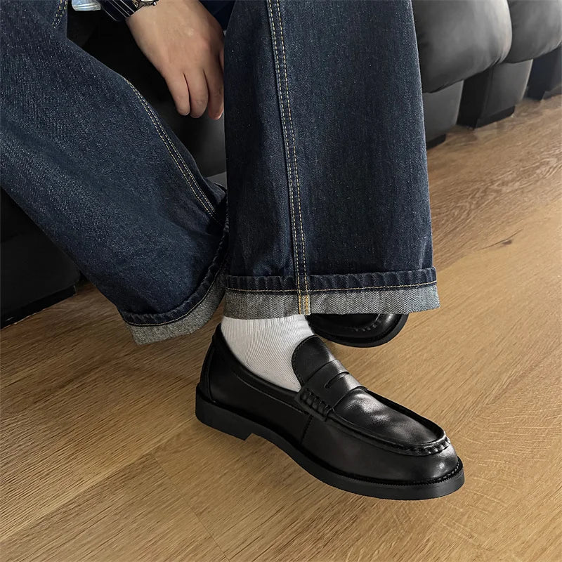 Handmade Mens Leather Loafers Non Slip Slip on Walking Flats Breathable Outdoor Casual Shoes for Man Work Office Driving Shoes