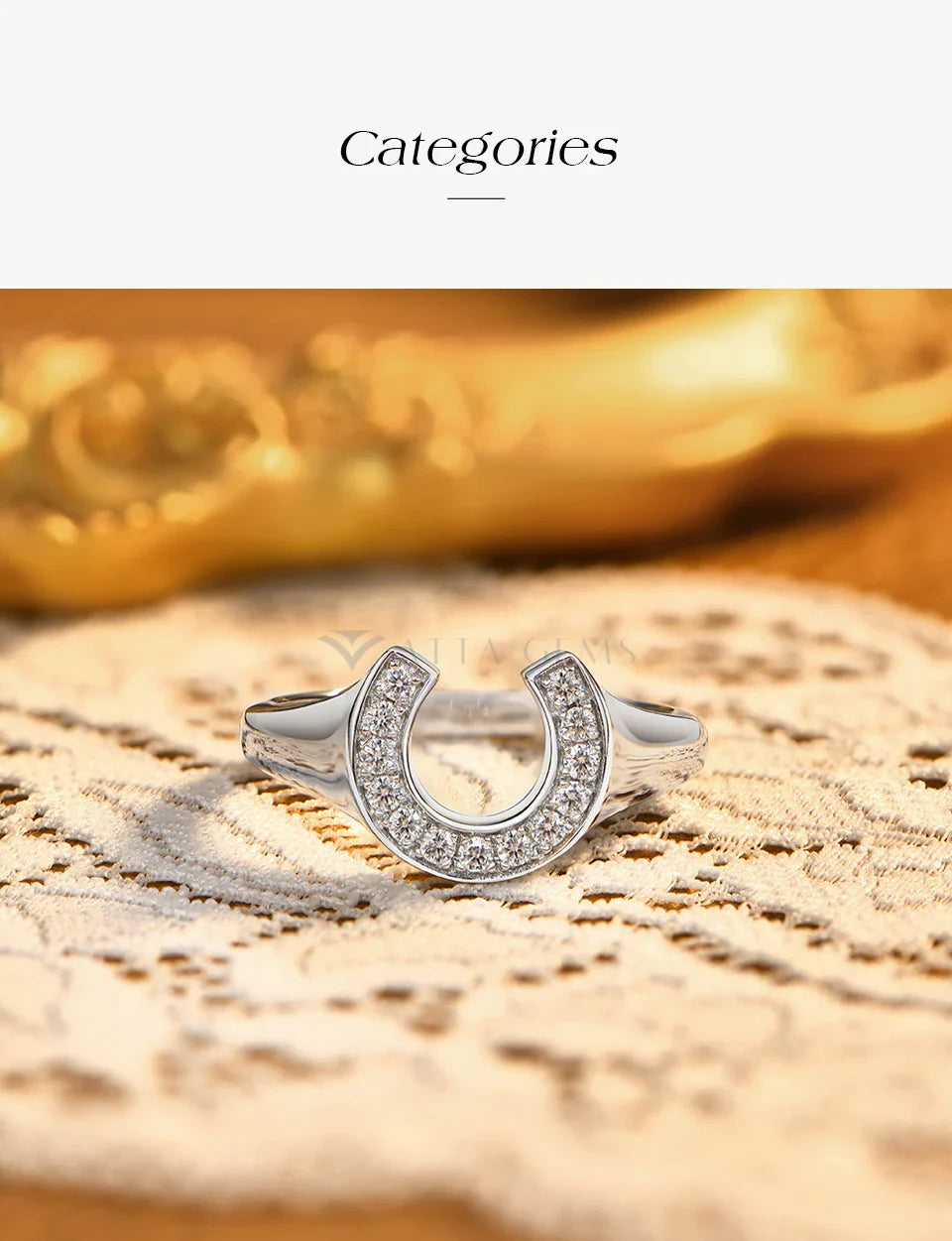 Horseshoe Shaped Synthetic Moissanite Rings for Woman Men 925 Sterling Silver Ring Engagement Fine Jewelry Gift for Her