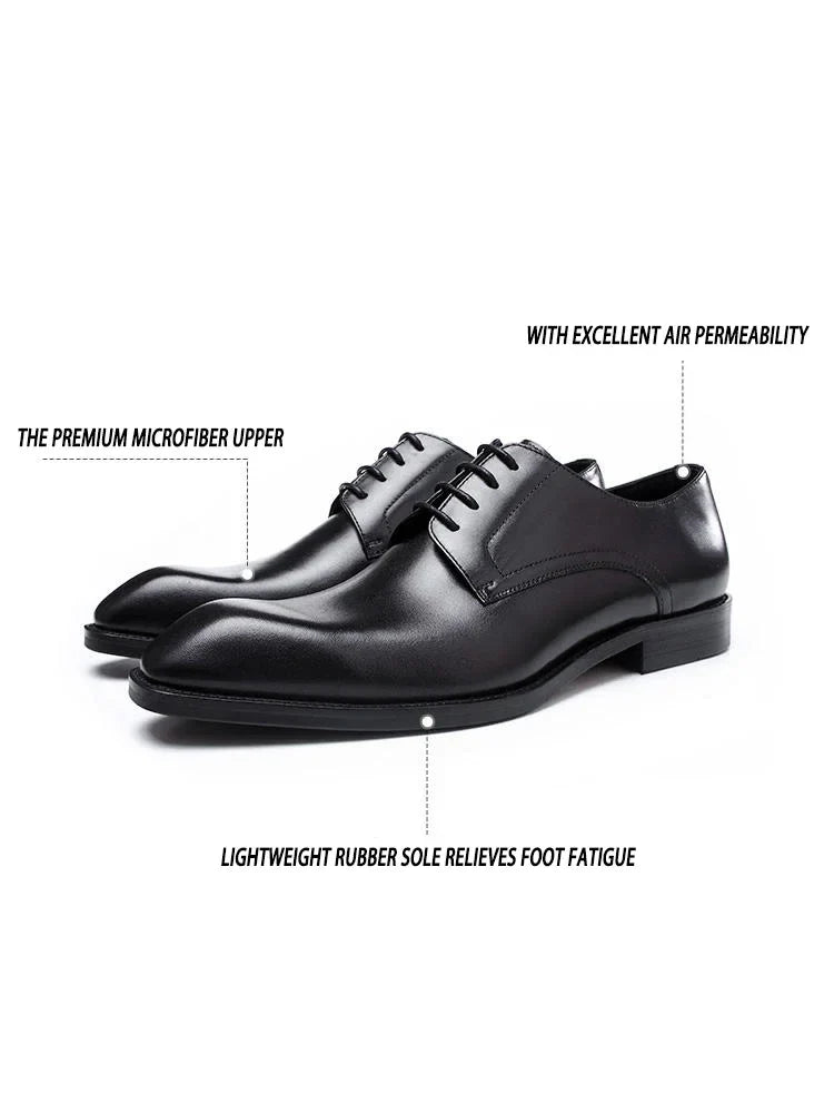 Italian Flat Mens Dress Shoes Luxury Genuine Leather Brand Handmade Quality Square Toe Laces Up New Business Party Social Shoes