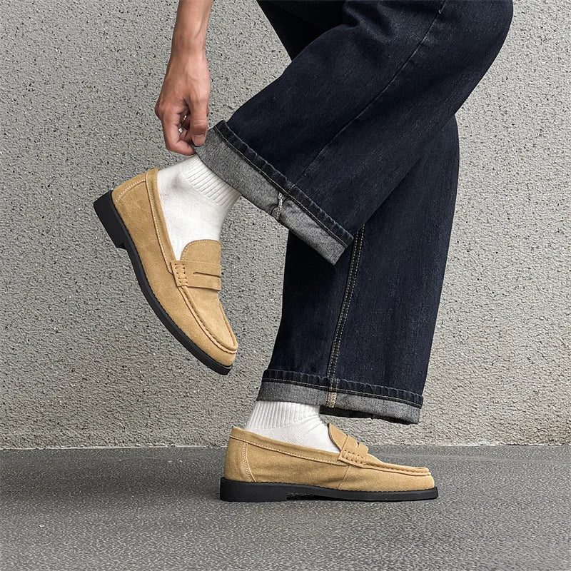 Handmade Mens Leather Loafers Non Slip Slip on Walking Flats Breathable Outdoor Casual Shoes for Man Work Office Driving Shoes