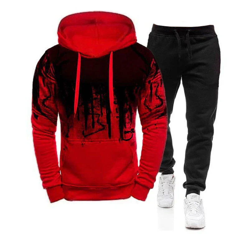 Spring Autumn Men's 2Pcs Suit Sweatshirt Splash Hoodies+Tracksuit Pants Casual Fitness Male New Sportwear Men Clothing
