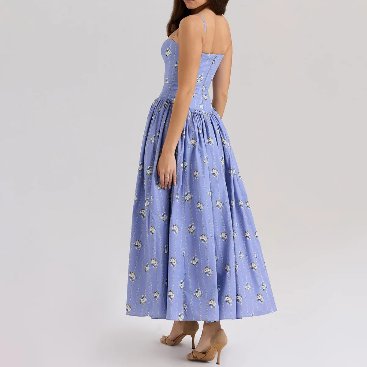 Summer Floral Print Dress Elegant 2025 New Arrivals Spaghetti Strap Flare Dress Maxi Holiday Party Dresses Women