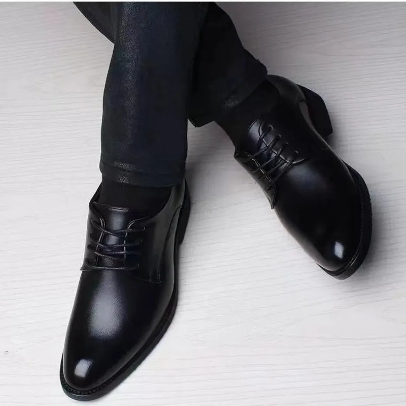 Men’s leather dress shoes business casual formal pointed toe spring autumn black