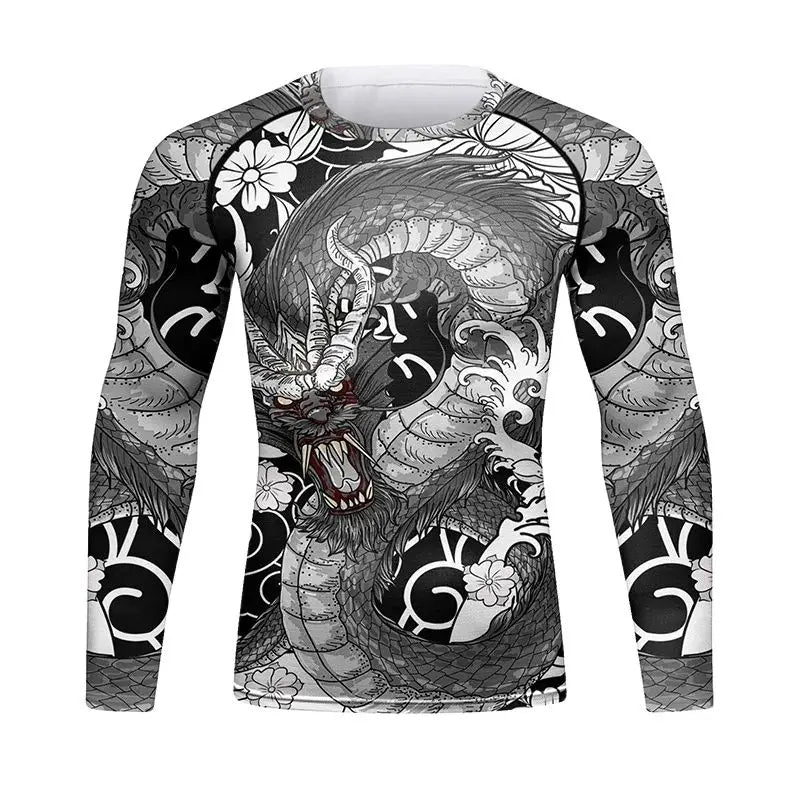 Men's MMA BJJ Rashguard Brazilian Jiu-Jitsu No Gi Grey Compression Gym Shirts Westling Martial Art Training T Shirt
