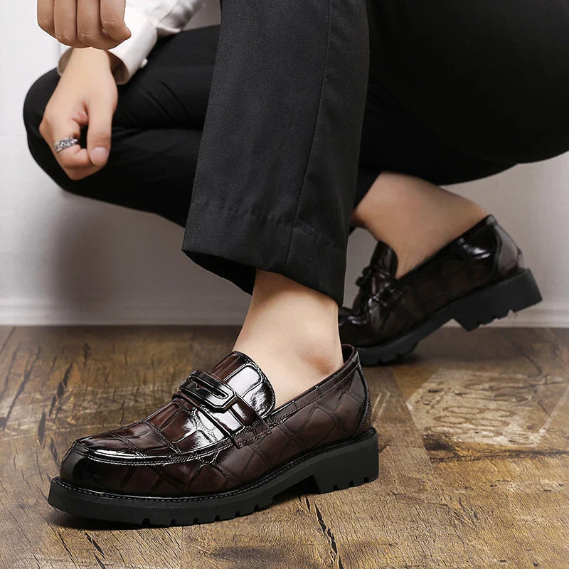 Men's Thick Soled Leather Shoes Minimalist Design Style Daily Outdoor Leisure Business Party Height Increasing Shoes Zapatillas
