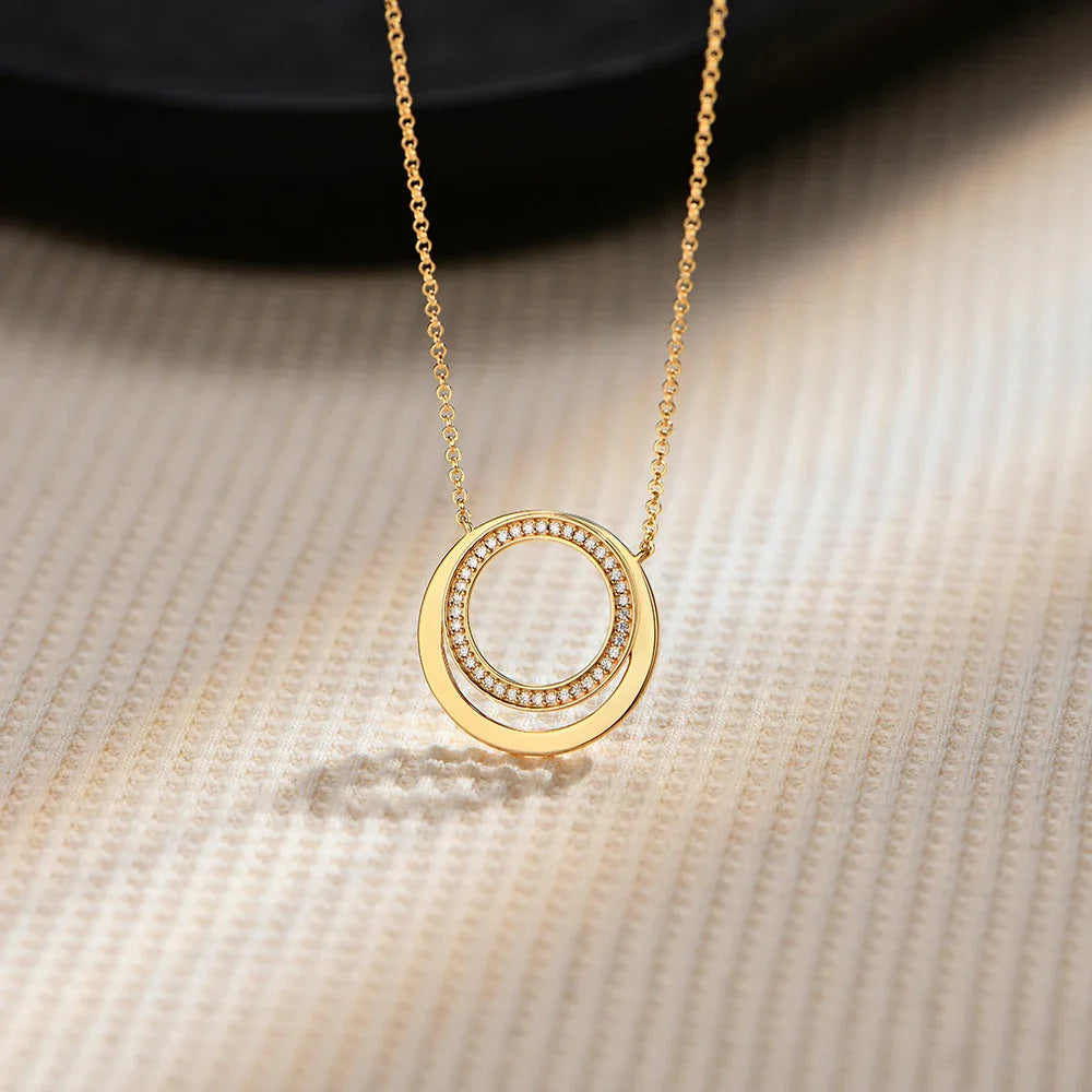 Full Moissanite Necklace DVVS1 18K Gold Plated 925 Sterling Silver Double Circle Round Pendant Women Party Fine Jewelry