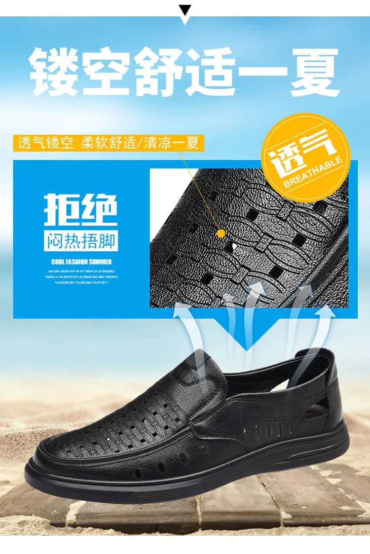 Spring Summer New Hallow Breathable Loafers for Men Fashion Casual Leather Shoes Male Solid Color Soft Sole Designer Shoes Man