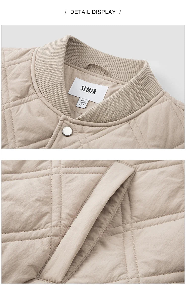 Cotton Jacket Men 2024 Winter New Slightly Wrinkled Quilted Rhombus Texture Thin Baseball Trendy Cotton Jacket