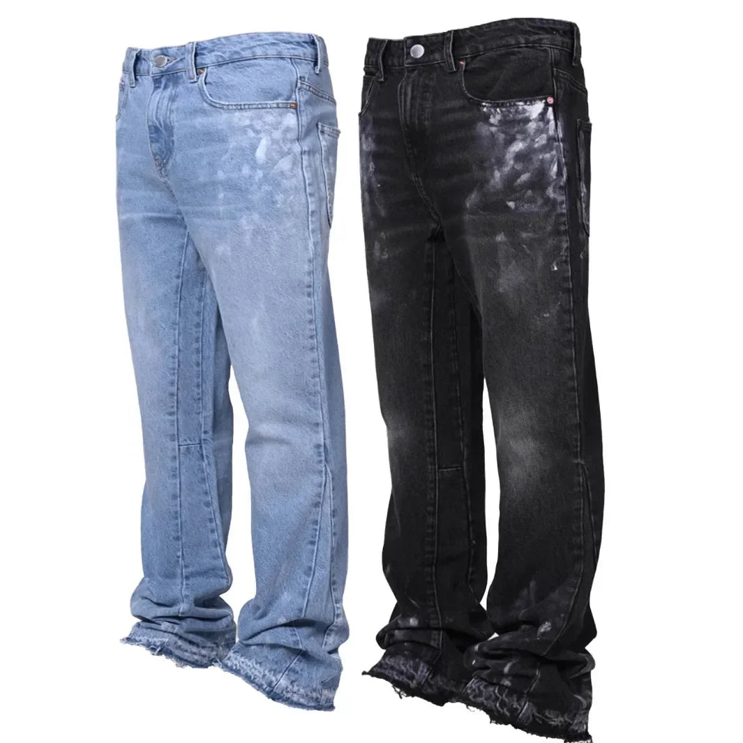 Jeans Men Vintage Straight Pants Mid Waist Stretch Distressed Washed Pockets Button Basics Trousers 2025 Streetwear Denims