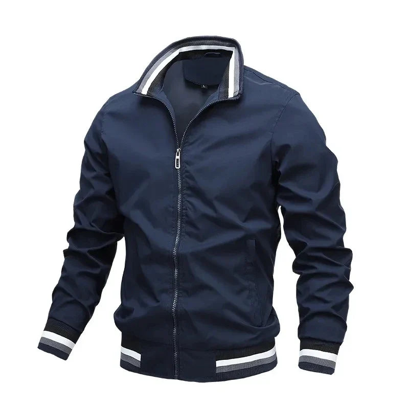 Autumn and winter men's standing collar casual zipper business jacket outdoor sports jacket waterproof and windproof solid color