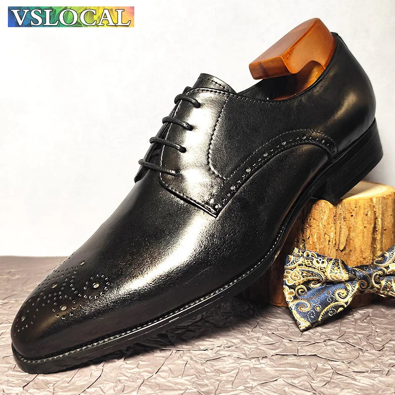 Classic Men Oxford Shoes Black Brown Lace Up Formal Mens Dress Shoes Wedding Business Office Real Leather Shoes For Men