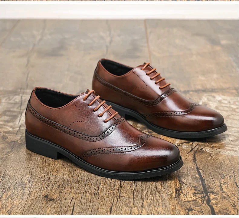Men's Black Brogue Oxford Shoes Formal Dress Shoes for Business Wedding Red Sole Comfortable Lace-up Footwear