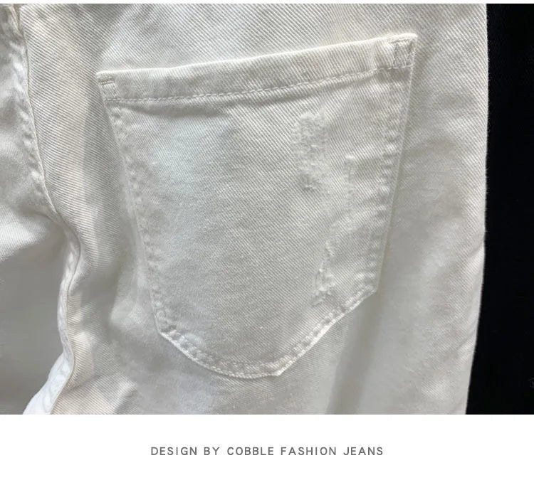 2023 Spring and Autumn New Fashion Solid Color Ripped Jeans Men's Casual Loose Comfortable High-Quality Large Size Trousers 36